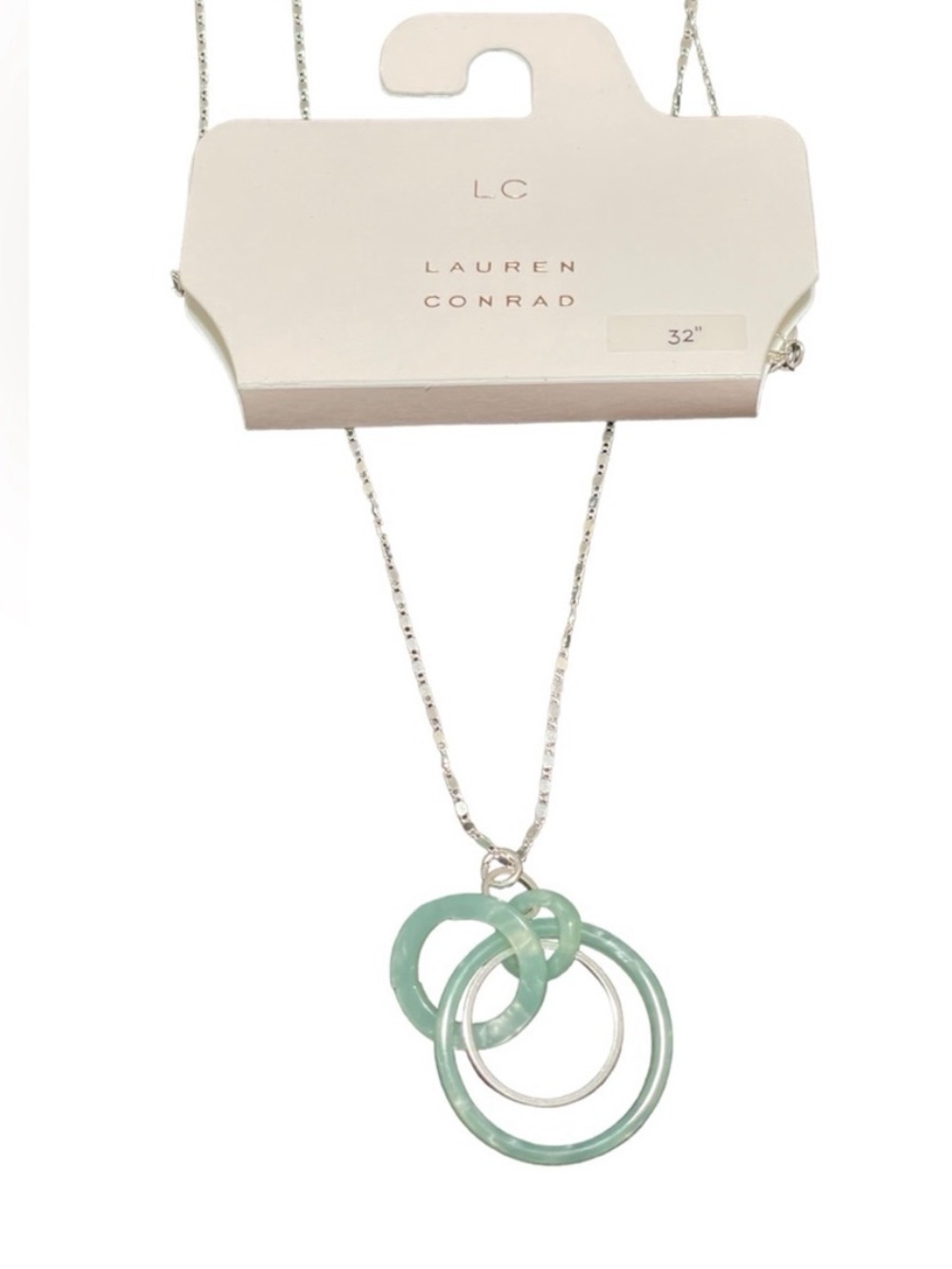 LC Lauren Conrad Silver Chain Necklace with Mint Green Interlocking Rings